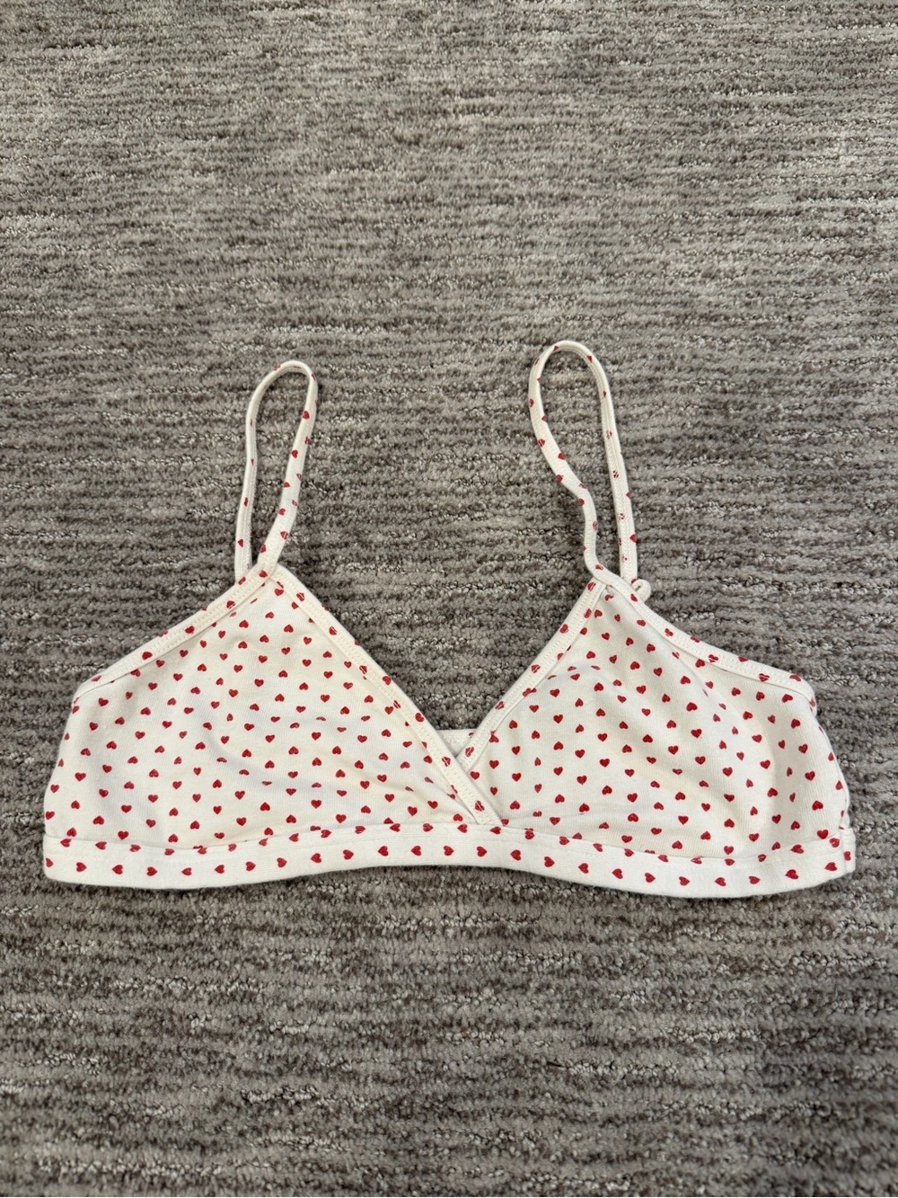 Brandy Melville white cotton bralette with red heart print, size S